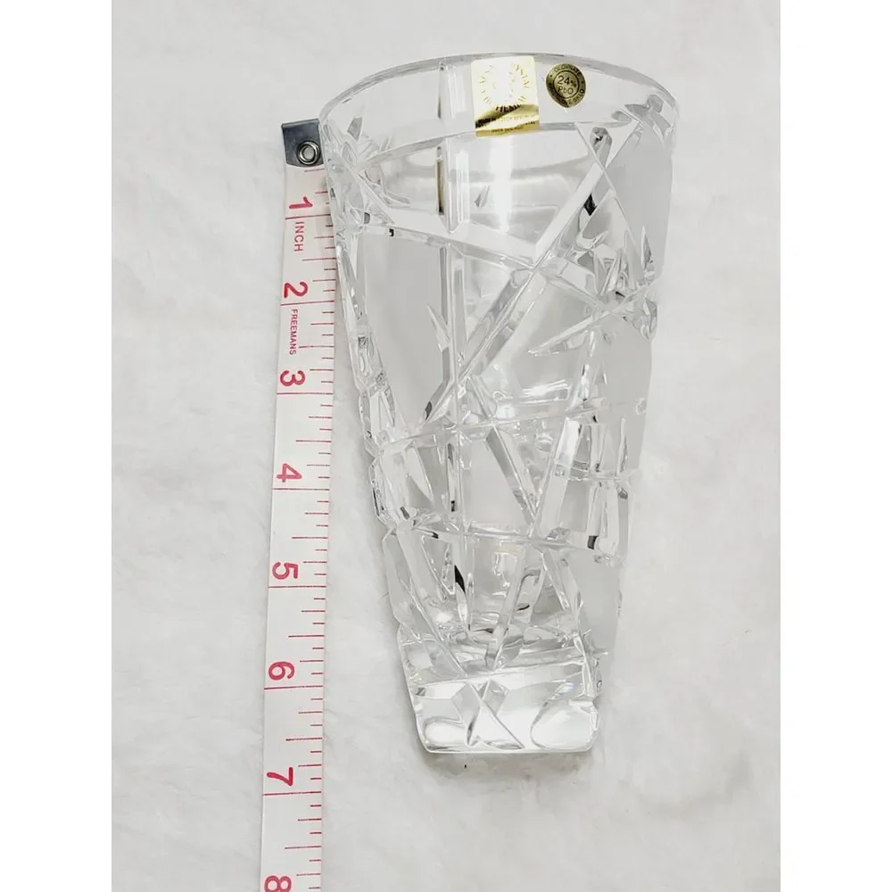 Caesar Crystal Bohemiae Hand Cut Lead Crystal Miter Vase 6.5" Karel Rosa Signed - Picture 5 of 13